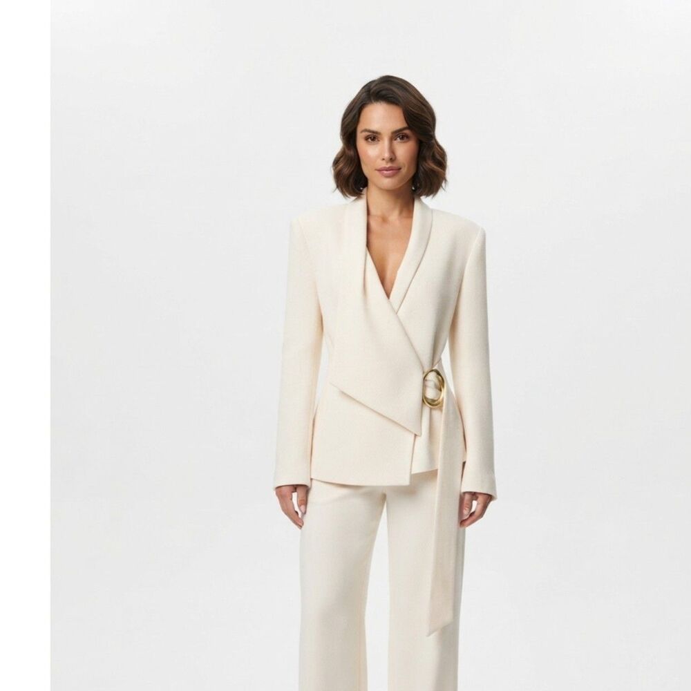 Naked Wardrobe Cream Suiting Asymmetric Wrap Blazer Size Large